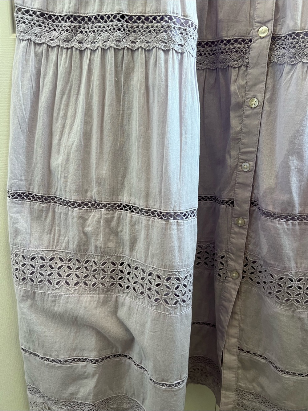 Cotton GAP Pale Lavender Lightweight Button-Front Tiered Midi Dress - Picture 5 of 13